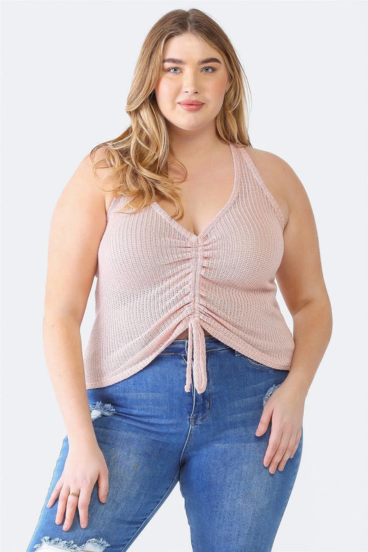 Junior Plus Rose Knit Sleeveless Ruched Top /1-1-1 - Tasha Apparel Wholesale