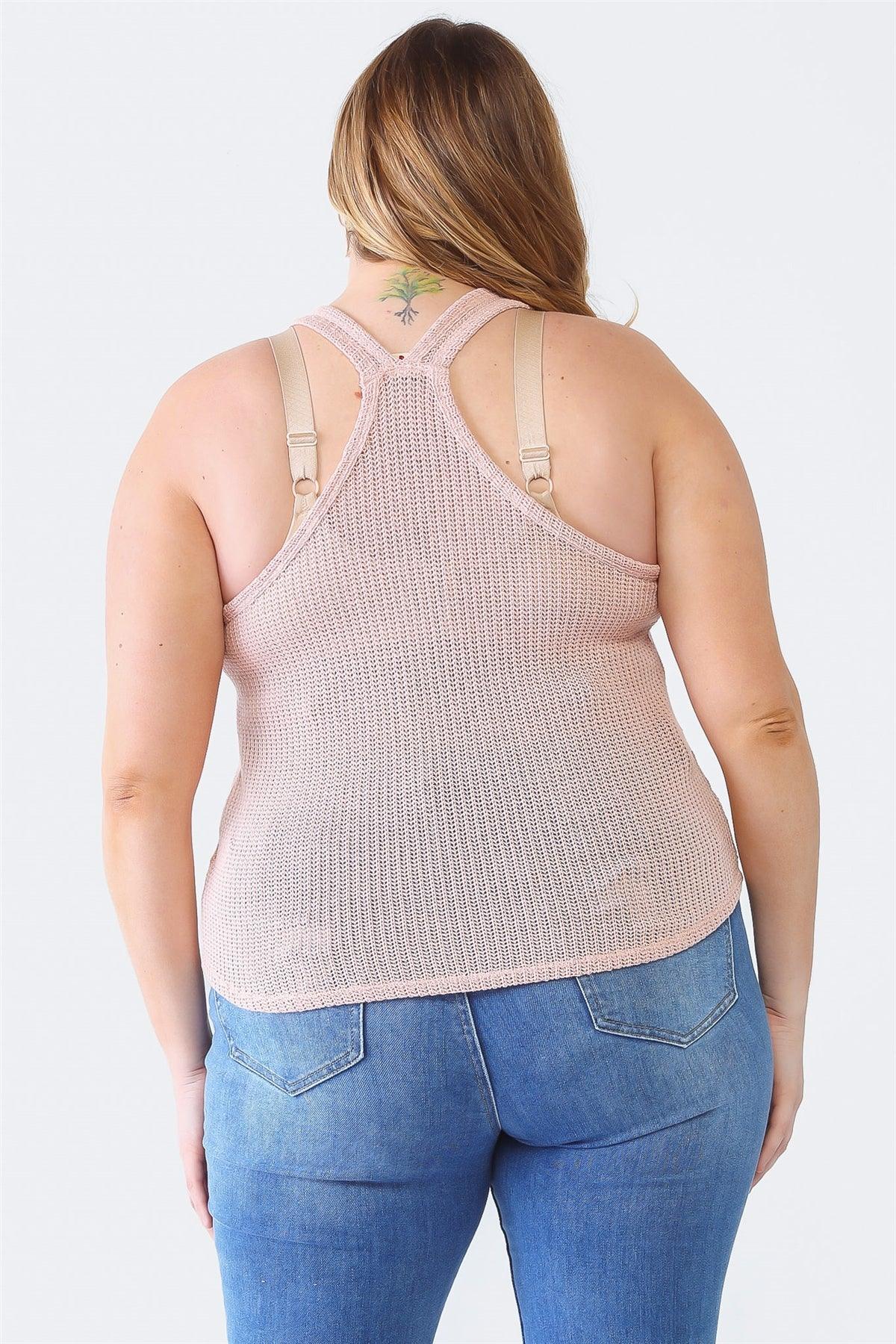 Junior Plus Rose Knit Sleeveless Ruched Top /1-1-1