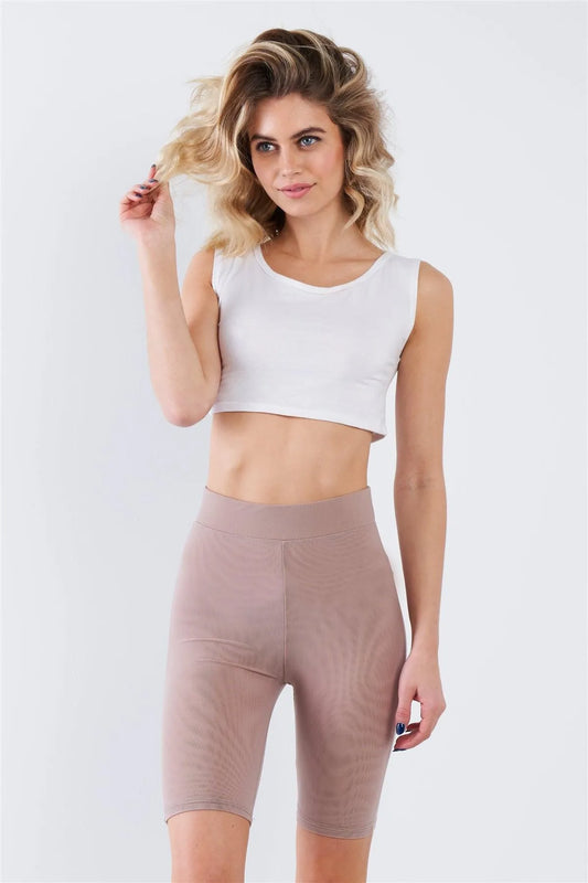 Nude Beige Lined Mesh Elastic Active Biker Shorts /2-2-2 - Tasha Apparel Wholesale