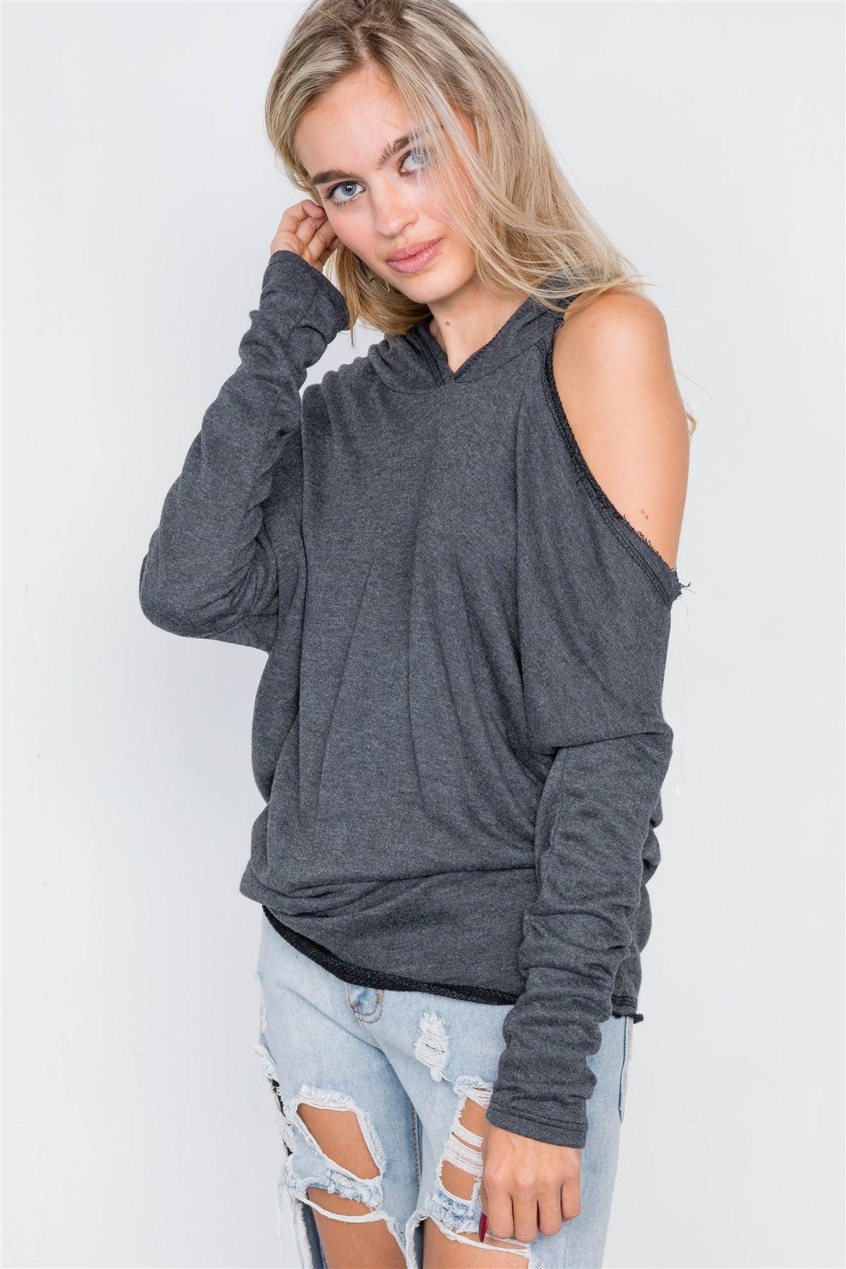 Charcoal Relaxed Fit Drop Shoulder Cut-Out Pull-Over /1-2-2