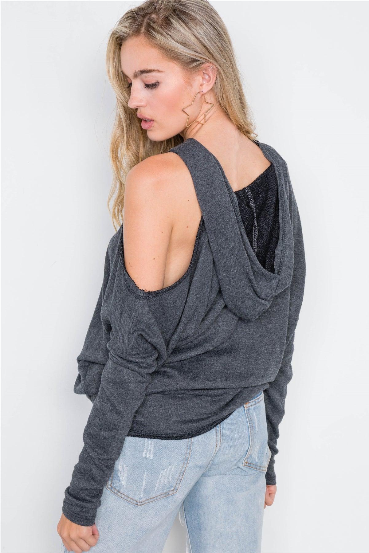 Charcoal Relaxed Fit Drop Shoulder Cut-Out Pull-Over /2-2-2