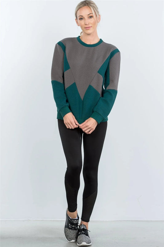 Teal Chevron Texture Pattern Sweater / 2-2-2 - Tasha Apparel Wholesale