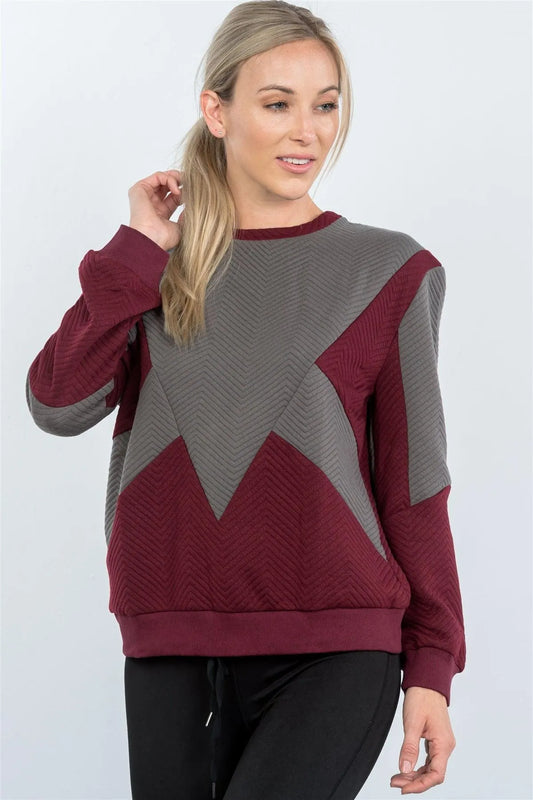 Wine Chevron Texture Pattern Sweater / 2-3 - Tasha Apparel Wholesale