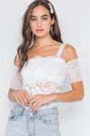 White Cami Off-The-Shoulder Floral Lace Bodysuit /2-2-2 - Tasha Apparel Wholesale