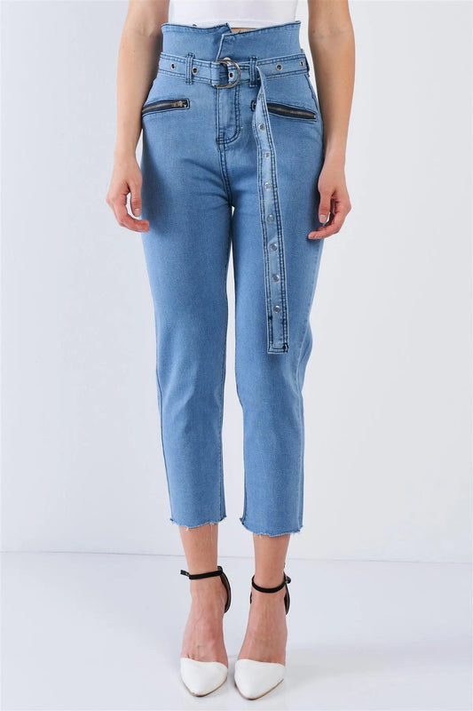 Light Denim High Waisted Tapered Jeans /2-2-2 - Tasha Apparel Wholesale