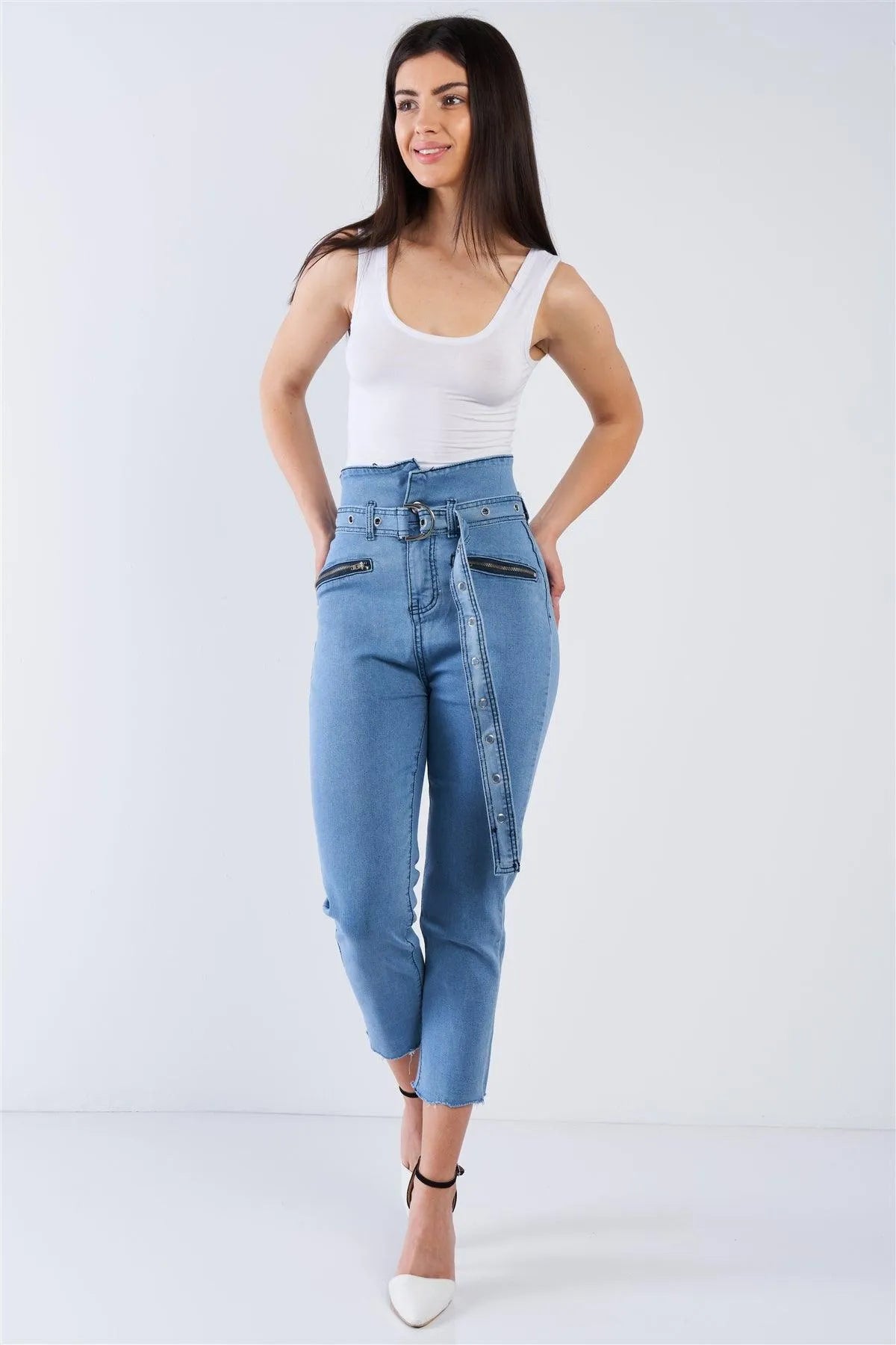 Light Denim High Waisted Tapered Jeans /2-2-2 - Tasha Apparel Wholesale