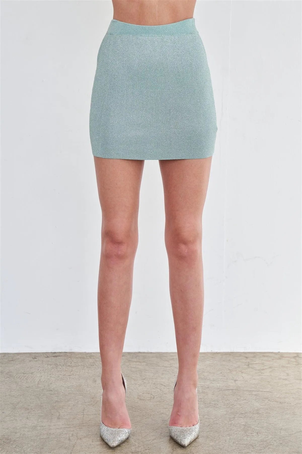 Sparkly Metallic Mint Sexy Mini High Waisted Skirt /2-2-2 - Tasha Apparel Wholesale