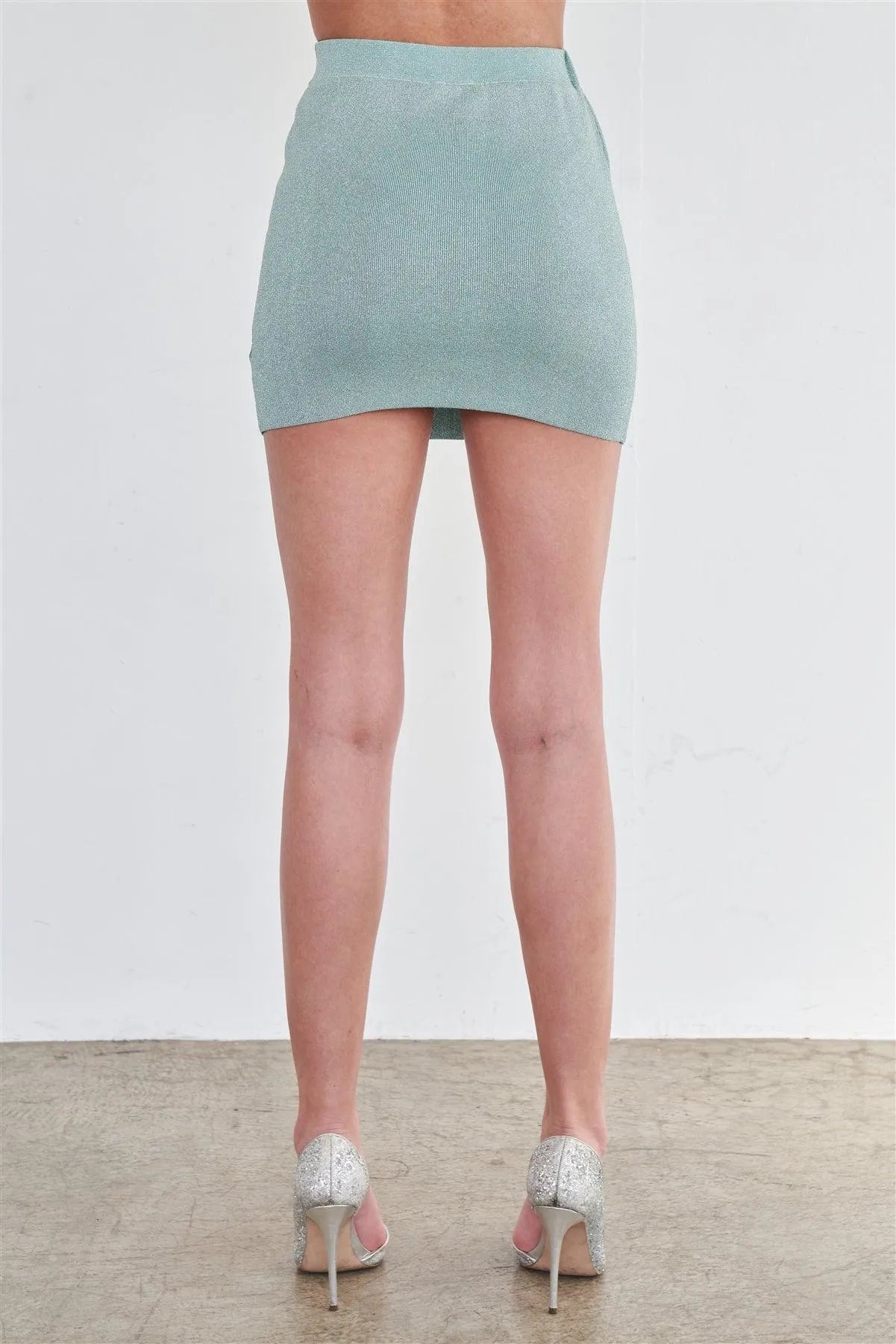 Sparkly Metallic Mint Sexy Mini High Waisted Skirt /2-2-2 - Tasha Apparel Wholesale