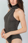 Hunter Green Cable Knit Turtleneck Sleeveless Bodysuit /2-2-2 - Tasha Apparel Wholesale