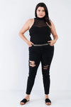 Junior Plus Size Black Mock Turtleneck Bodysuit /2-1-1 - Tasha Apparel Wholesale