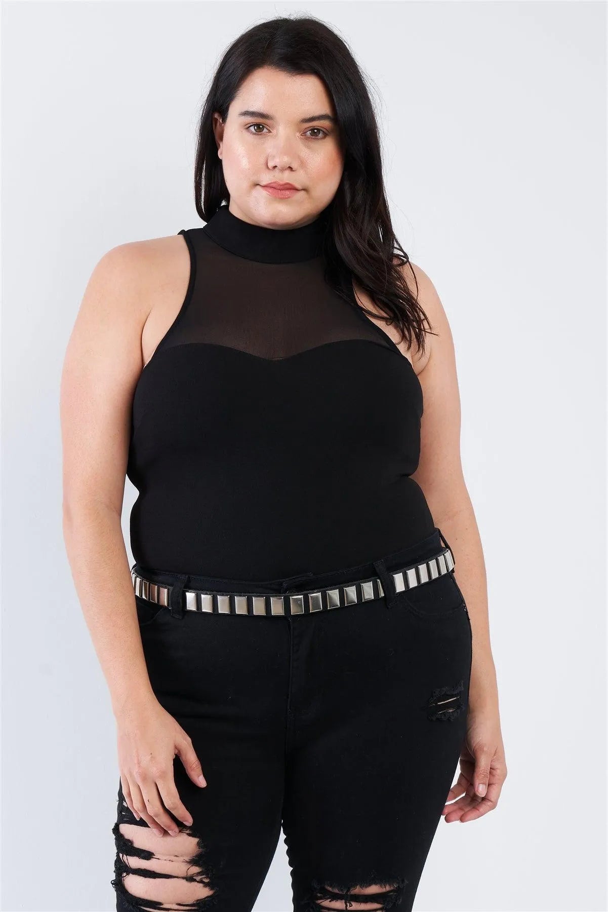 Junior Plus Size Black Mock Turtleneck Bodysuit /2-1-1 - Tasha Apparel Wholesale