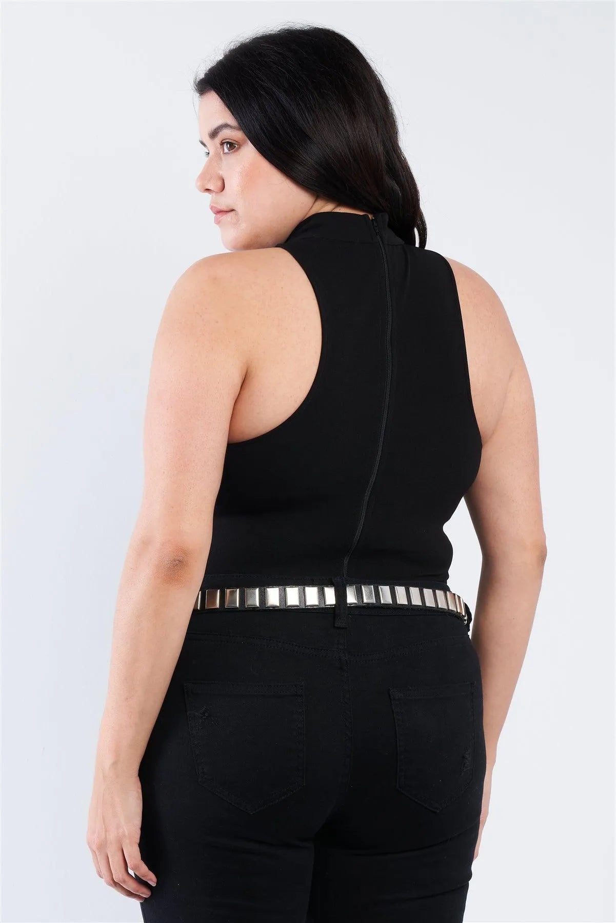 Junior Plus Size Black Mock Turtleneck Bodysuit /2-1-1 - Tasha Apparel Wholesale