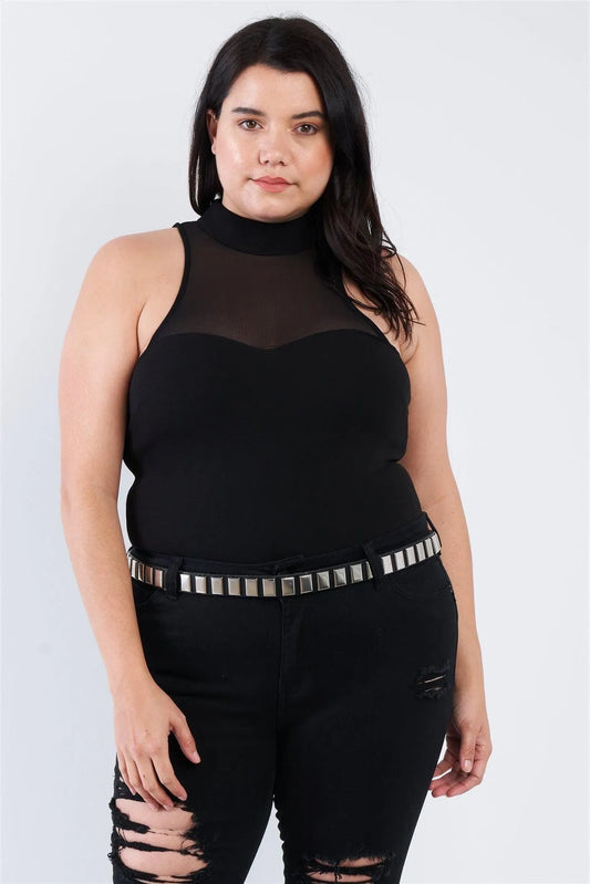 Junior Plus Size Black Mock Turtleneck Bodysuit /2-2-2 - Tasha Apparel Wholesale