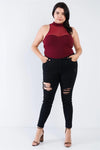 Junior Plus Size Burgundy Mock Turtleneck Bodysuit /2-1-1 - Tasha Apparel Wholesale