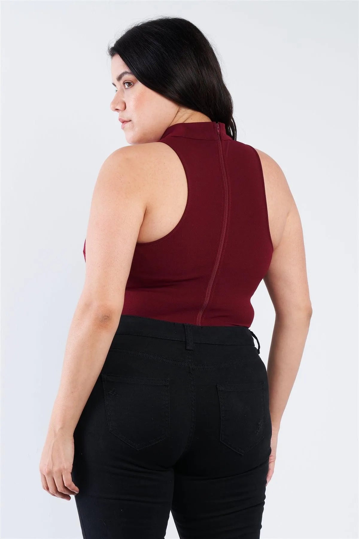 Junior Plus Size Burgundy Mock Turtleneck Bodysuit /2-1-1 - Tasha Apparel Wholesale