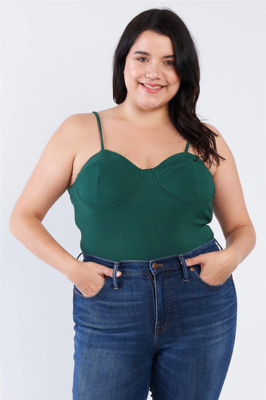 Junior Plus Size Hunter Green Cami Strapped Bustier Bodysuit /2-1-1 - Tasha Apparel Wholesale