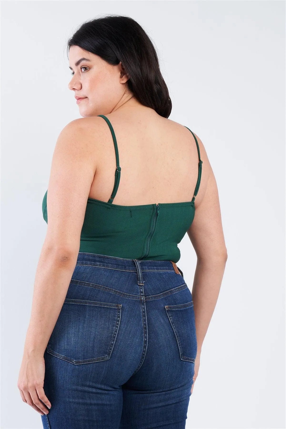 Junior Plus Size Hunter Green Cami Strapped Bustier Bodysuit /2-2-2 - Tasha Apparel Wholesale