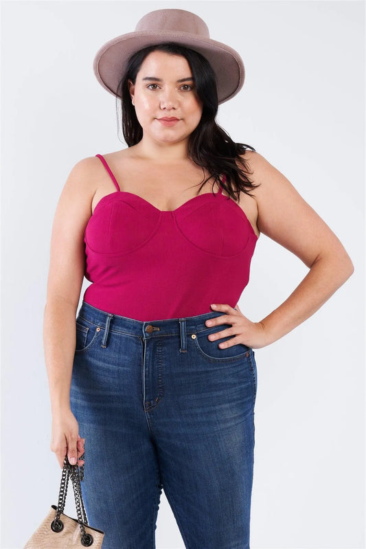 Junior Plus Size Magenta Cami Strapped Bustier Bodysuit /2-1-1 - Tasha Apparel Wholesale