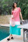 Brick Multi Color Cotton Tie-Dye V-Neck Maxi Dress /2-2-2 - Tasha Apparel Wholesale