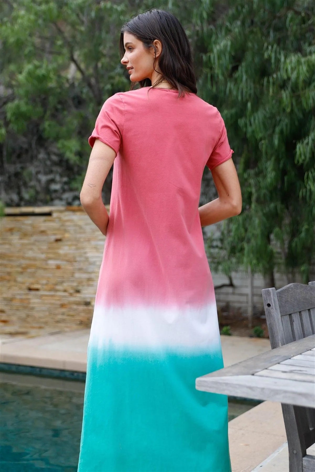 Brick Multi Color Cotton Tie-Dye V-Neck Maxi Dress /2-2-2 - Tasha Apparel Wholesale