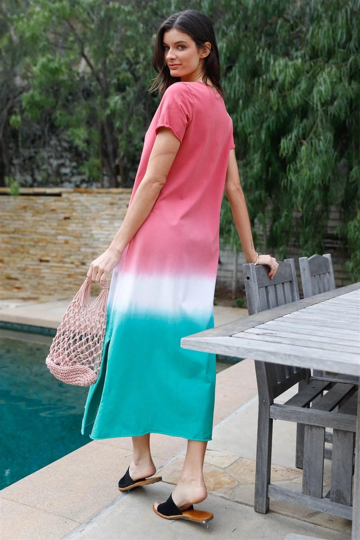Brick Multi Color Cotton Tie-Dye V-Neck Maxi Dress /2-2-2 - Tasha Apparel Wholesale