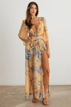 Boho Flower Criss-Cross O-Ring Side Slit Maxi Dress - Tasha Apparel Wholesale