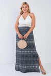 Junior Plus Size Navy V-Neck Lace Crochet Detail Criss Cross Back Maxi Dress /2-2-2 - Tasha Apparel Wholesale