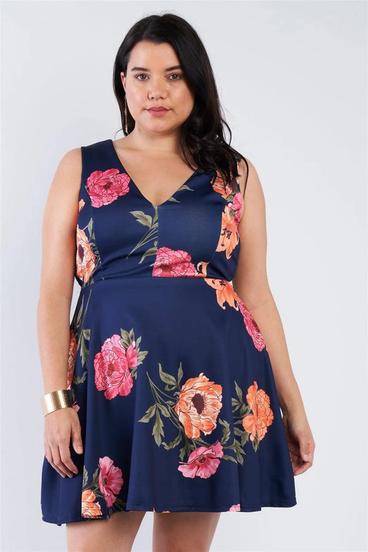 Navy Corset Back Plus Size Dress /1-1-1 - Tasha Apparel Wholesale