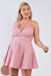 Junior Plus Size Mauve V-Neck Floral Lace Raceback Flare Skirt Mini Dress /2-2-2