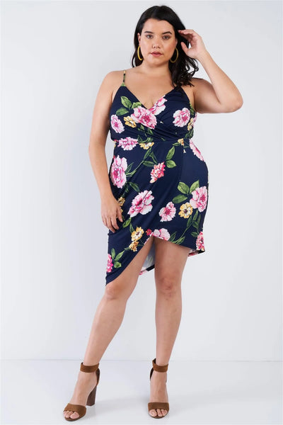 Junior Plus Size Navy Hot Pink Floral Mini Wrap Dress /3-2-2 Junior Plus Size Navy Hot Pink Floral Mini Wrap Dress /3-2-2
