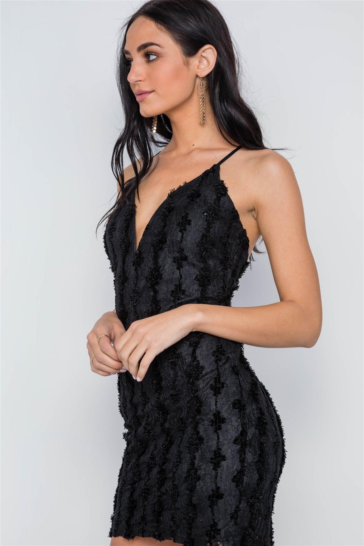 Black Floral Lace Bodycon Cami Mini Dress /3-2-2
