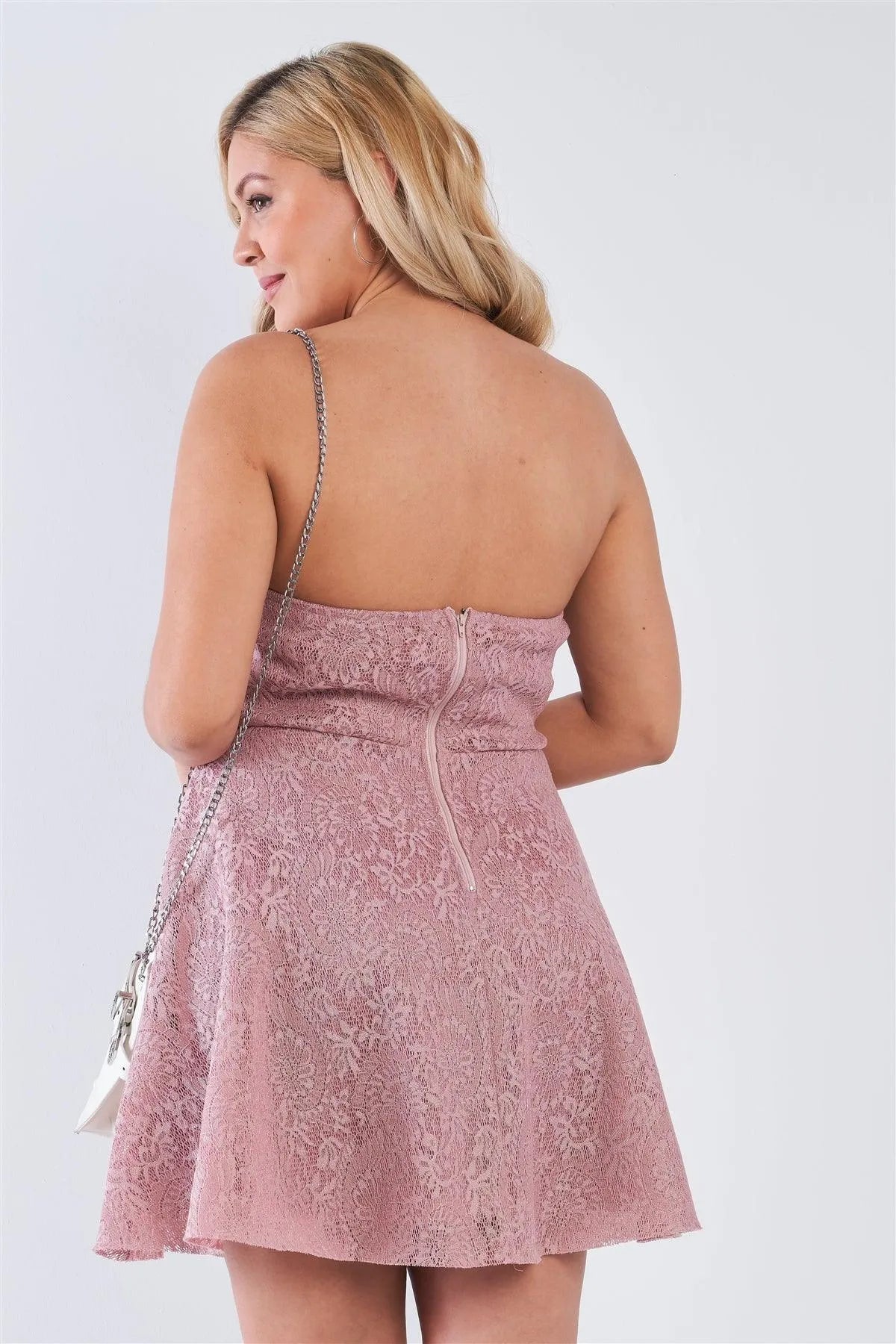 Junior Plus Size Mauve Floral Lace Strapless Fit & Flare Mini Dress /2-2-2 - Tasha Apparel Wholesale