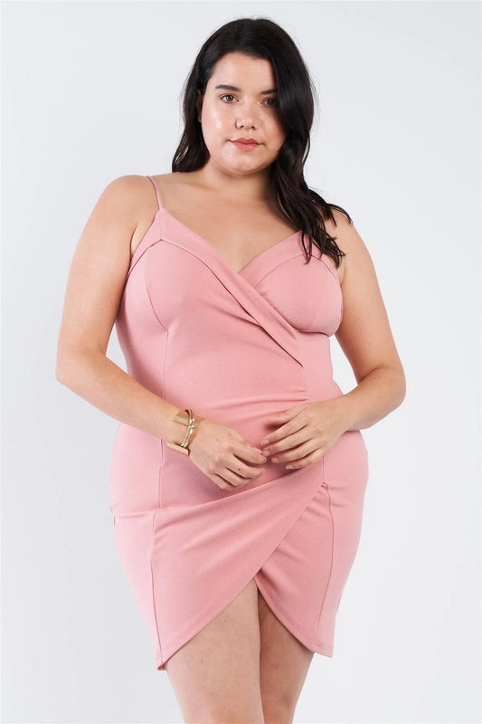 Junior Plus Size Mauve Wrap Front Ruched Bodycon Mini Dress /3-2-2 - Tasha Apparel Wholesale