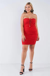 Junior Plus Size Strapless Mini Red Scrunch Dress /2-2-2 - Tasha Apparel Wholesale