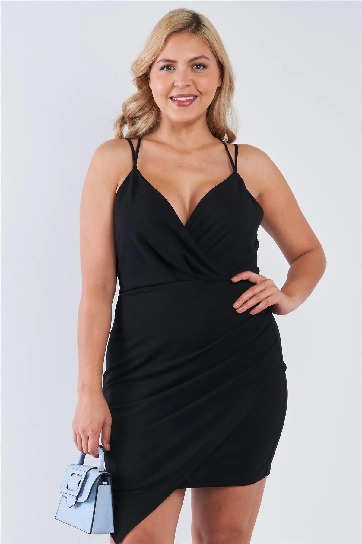 Junior Plus Size Tie Back Black Wrap Dress /2-2-2 - Tasha Apparel Wholesale