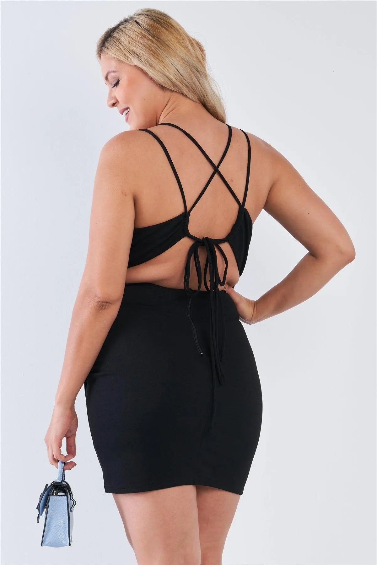 Junior Plus Size Tie Back Black Wrap Dress /2-2-2 - Tasha Apparel Wholesale