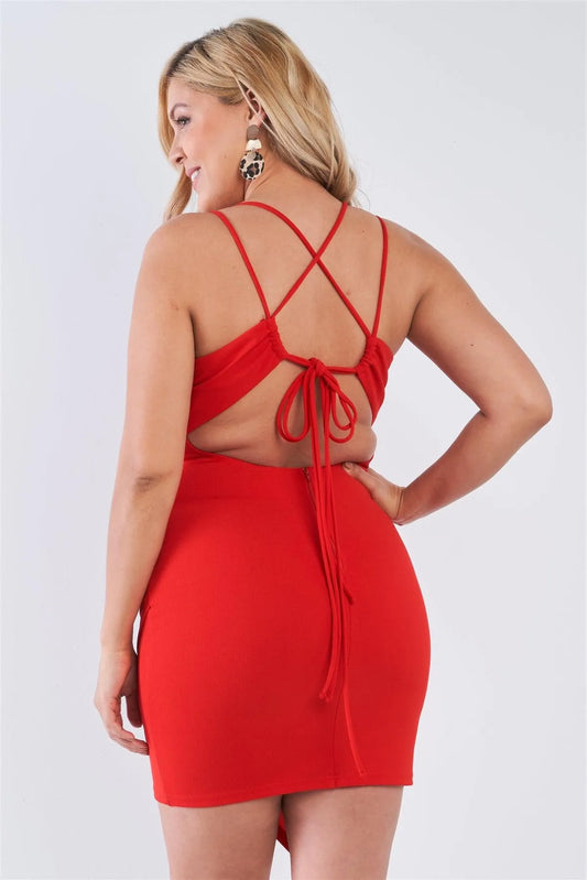 Junior Plus Size Tie Back Red Wrap Dress /2-1-1 - Tasha Apparel Wholesale