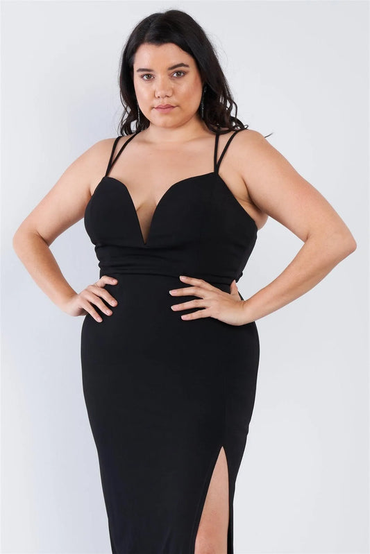 Junior Plus Size Sexy Black Floor Length Dress /2-1-1 - Tasha Apparel Wholesale