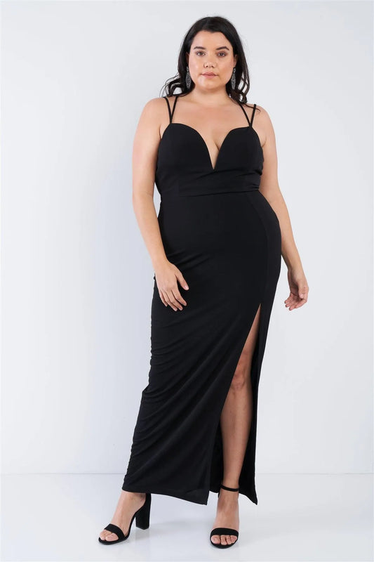 Junior Plus Size Sexy Black Floor Length Dress /2-2-2 - Tasha Apparel Wholesale