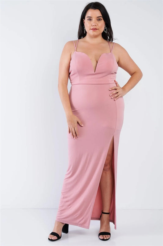 Junior Plus Size Sexy Mauve Pink Floor Length Dress /2-1-1 - Tasha Apparel Wholesale