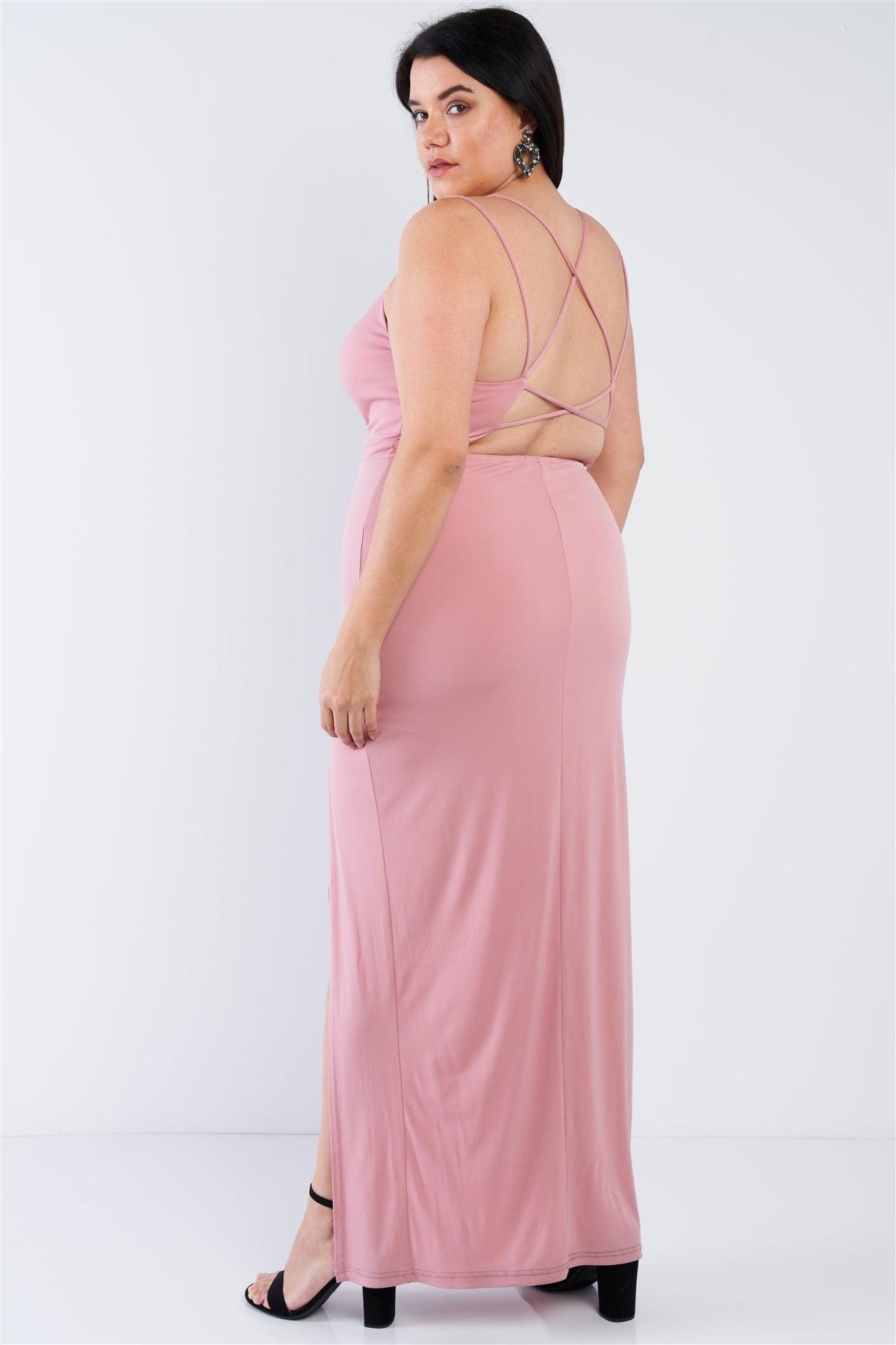 Junior Plus Size Sexy Mauve Pink Floor Length Dress /2-1-1