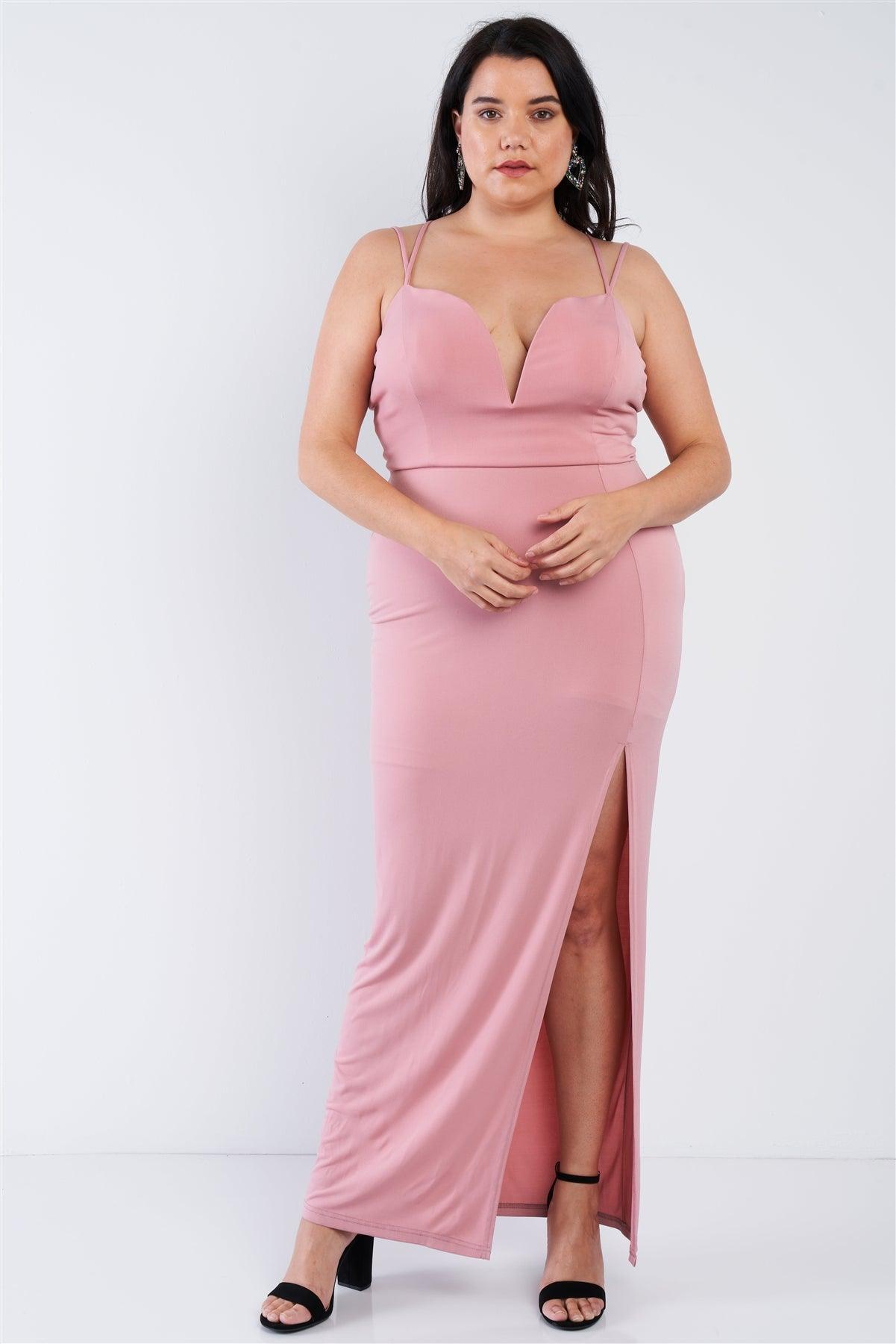 Junior Plus Size Sexy Mauve Pink Floor Length Dress /2-1-1