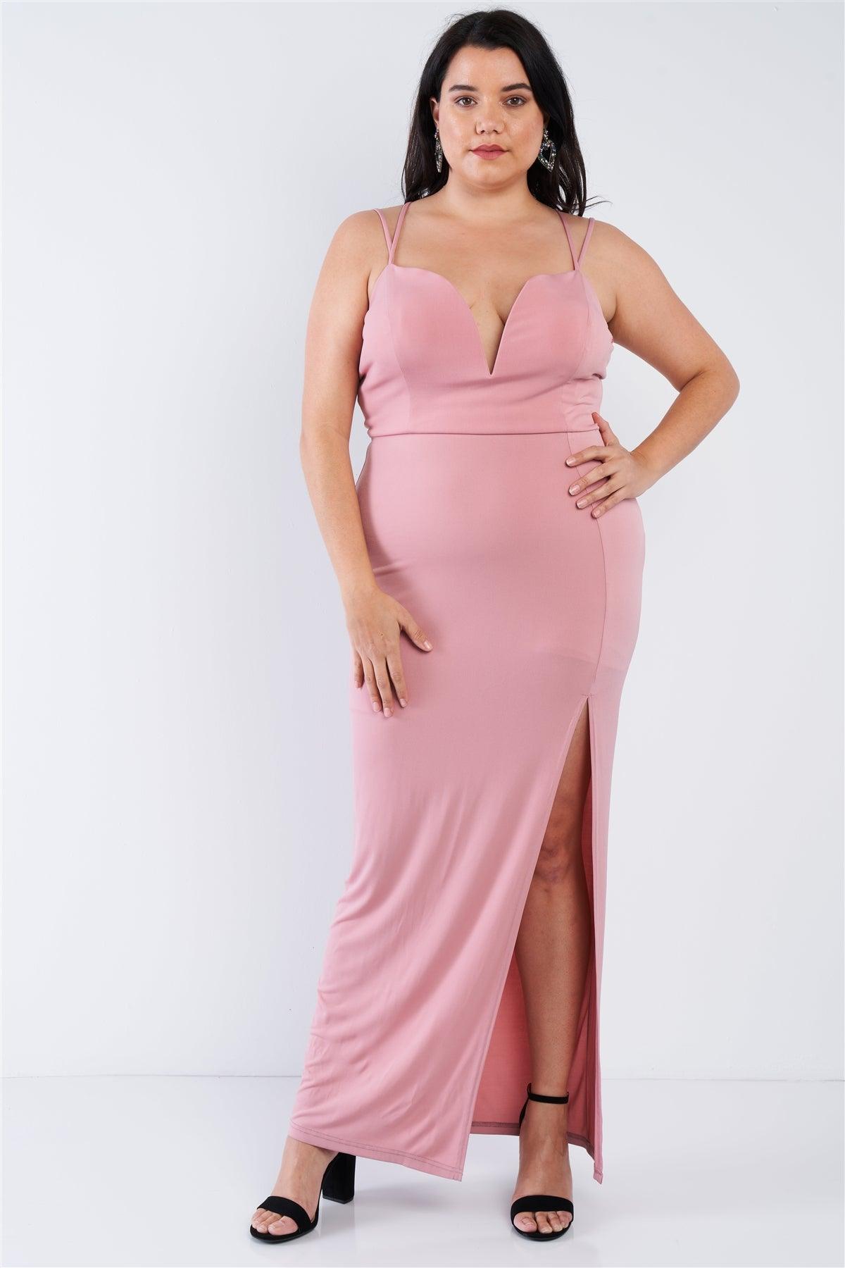 Junior Plus Size Sexy Mauve Pink Floor Length Dress /2-2-2