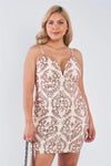 Junior Plus Size Champagne Open Back V-Neck Sequin Bodycon Mini Dress /2-1-1 - Tasha Apparel Wholesale