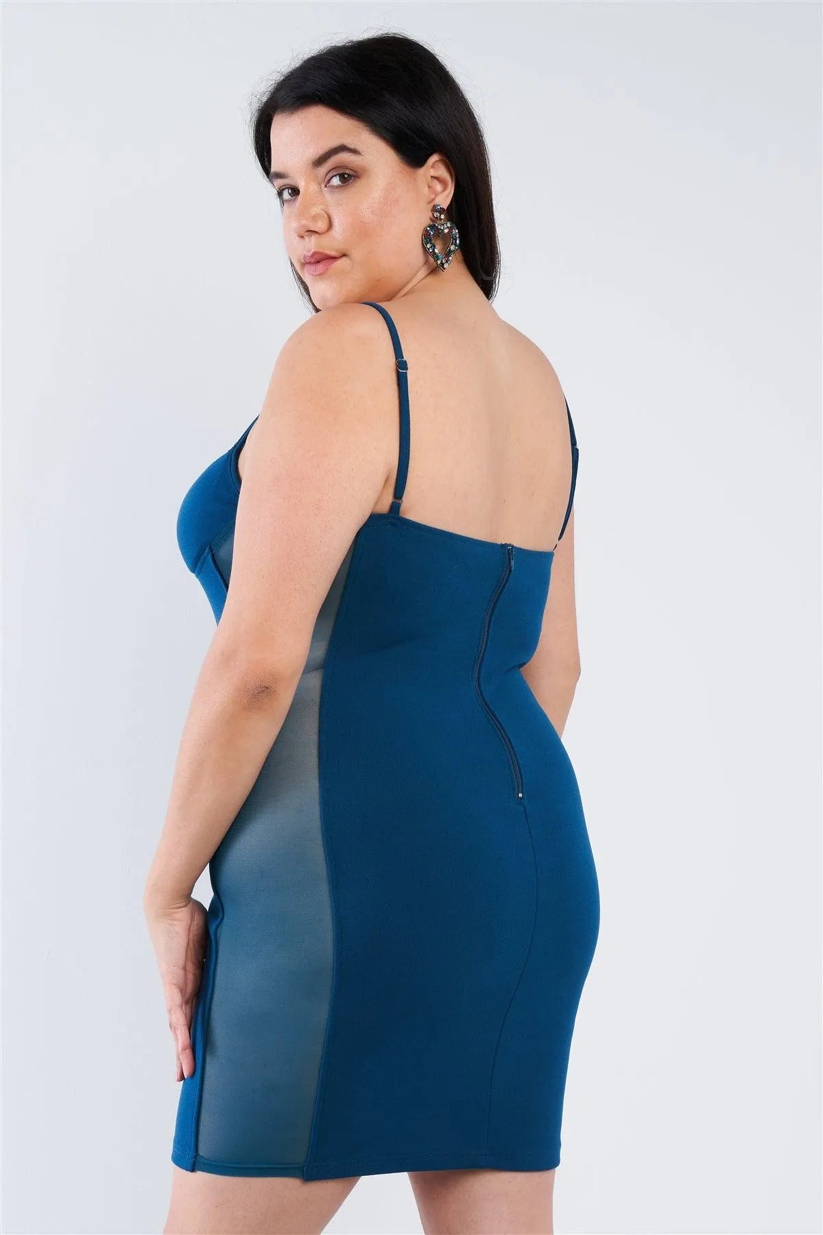 Junior Plus Size Teal Lace Mesh Dress /2-1-1 - Tasha Apparel Wholesale