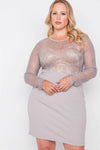 Junior Plus Size Smoke Grey Combo Lace Long Sleeve Dress /2-2-2 - Tasha Apparel Wholesale