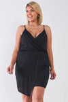 Junior Plus Size Black Surplice Neckline Cami Mini Dress / 2-2-2 - Tasha Apparel Wholesale