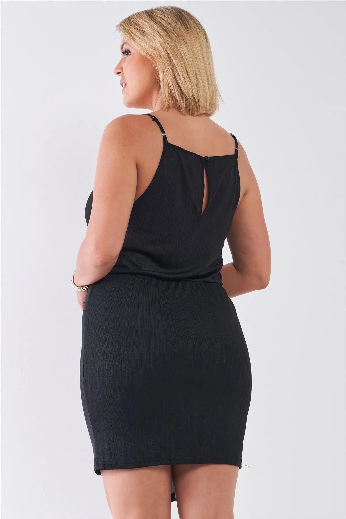 Junior Plus Size Black Surplice Neckline Cami Mini Dress / 2-2-2 - Tasha Apparel Wholesale