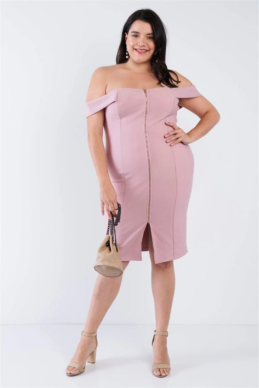 Mauve Plus Size Front Zip Dress /3-2-2 - Tasha Apparel Wholesale