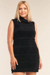 Junior Plus Size Black Sleeveless Ribbed Knit Semi-Turtleneck Mini Dress /2-2-2 - Tasha Apparel Wholesale